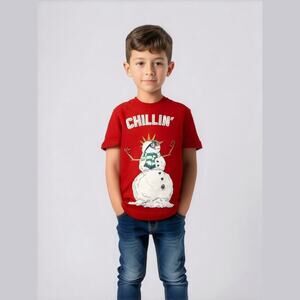 Gymboree Boys Shirt Size 4 Red Snowman Chillin' Tee Top Sunglasses Scarf
